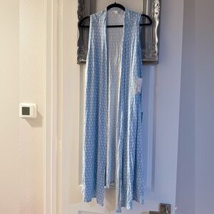 NWT « LuLaRoe Joy » Medium Light Blue w/ White Polka Dots Long Vest